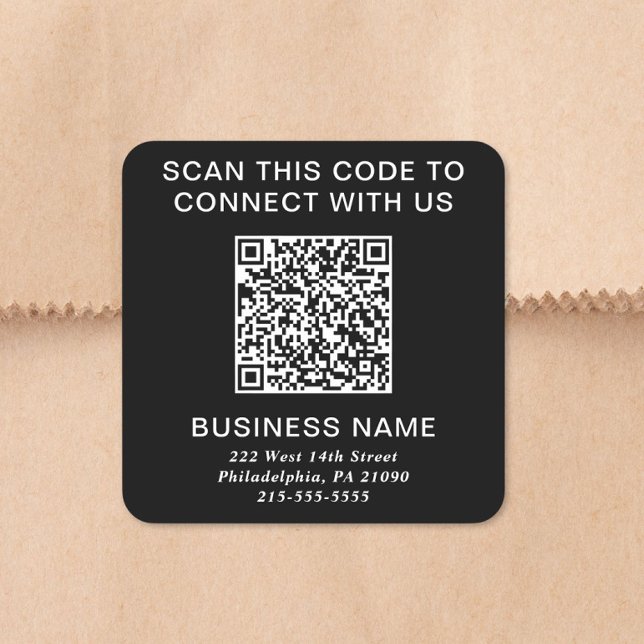 Adesivo Quadrado Código QR Moderno Preto (Modern QR Code Black Square Sticker)