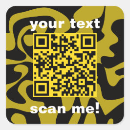 Adesivo Quadrado Código QR Mostarda Dourada Amarelo Negro Brilhante
