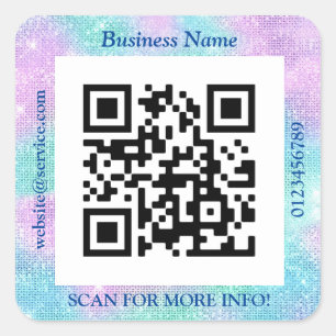 Adesivo Quadrado Código QR Nome do Negócio Site Promo Azul e Glam V