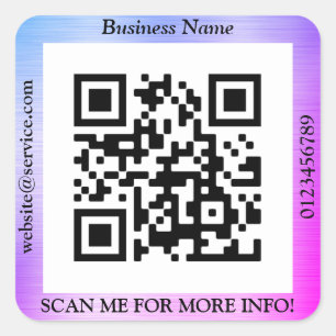 Adesivo Quadrado Código QR Nome do Negócio Site Promo, Azul e Roxo