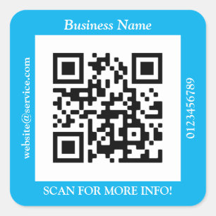 Adesivo Quadrado Código QR Nome do site de negócios Promo, Azul Céu