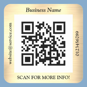 Adesivo Quadrado Código QR Nome do site de negócios Promo, Ouro Ama