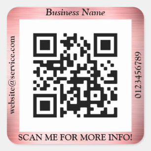 Adesivo Quadrado Código QR Nome do site de negócios Promo, Rosa Dou