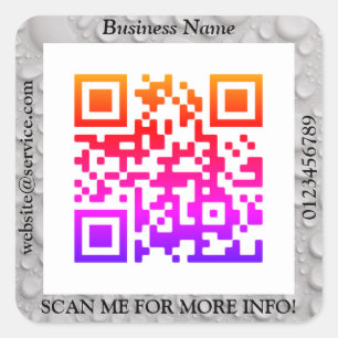 Adesivo Quadrado Código QR Nome do Site Promo de Negócios, Gotícula