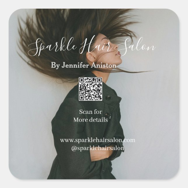 Adesivo Quadrado Código QR para pequenas empresas do salão de cabel (Frente)