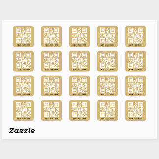 Adesivo Quadrado Código QR personalizado e promoção de texto Dourad