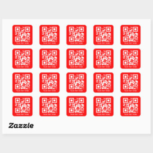 Adesivo Quadrado Código QR personalizado e promoção de texto vermel