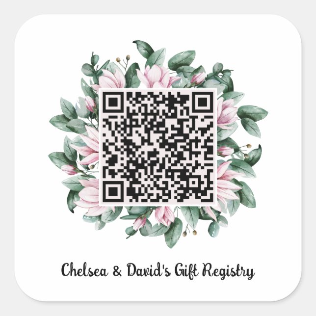 Adesivo Quadrado Código QR Personalizado Magnolia Flower Frame Gift (Frente)