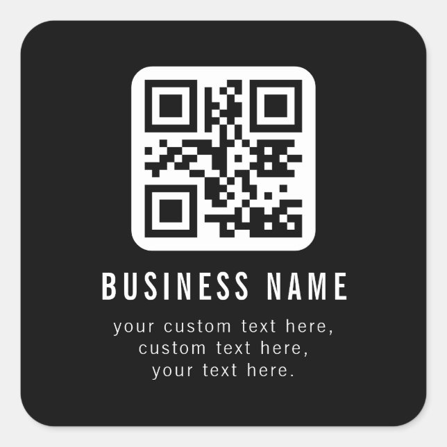 Adesivo Quadrado Código QR personalizável e design de texto editáve (Frente)