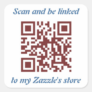 Adesivo Quadrado Código QR que promove o modelo da loja do Zazzle
