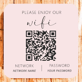 Adesivo Quadrado Código QR rosa Aproveite o nosso Wifi