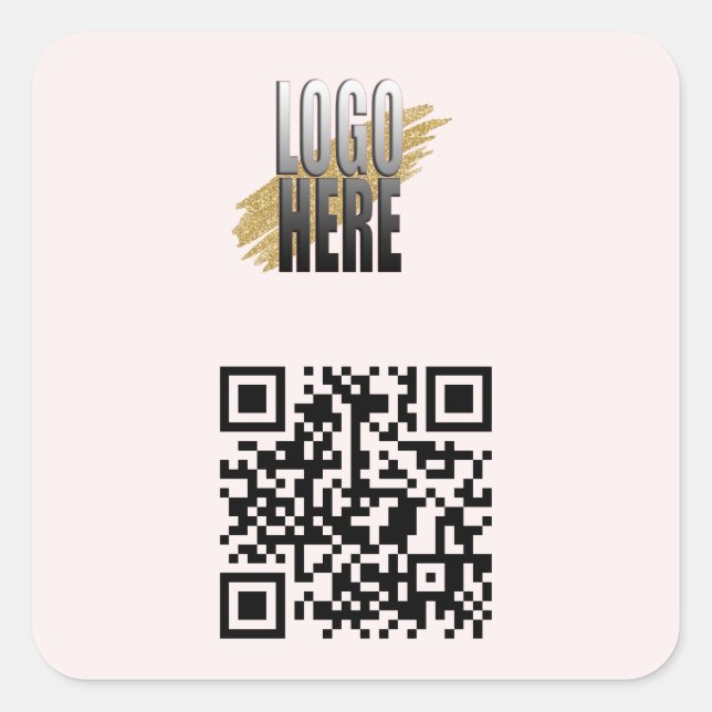 Adesivo Quadrado Código QR rosa-pino simples com logotipo comercial (Frente)