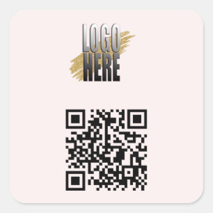 Adesivo Quadrado Código QR rosa-pino simples com logotipo comercial