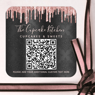 Adesivo Quadrado Código QR Rosa preto Dissipador de brilho Dourado