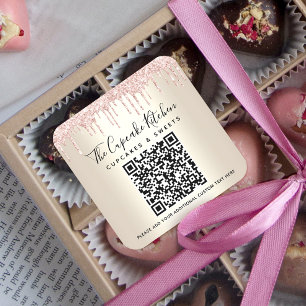 Adesivo Quadrado Código QR Rosa Rosa Glitter Drives de Brilho Doura