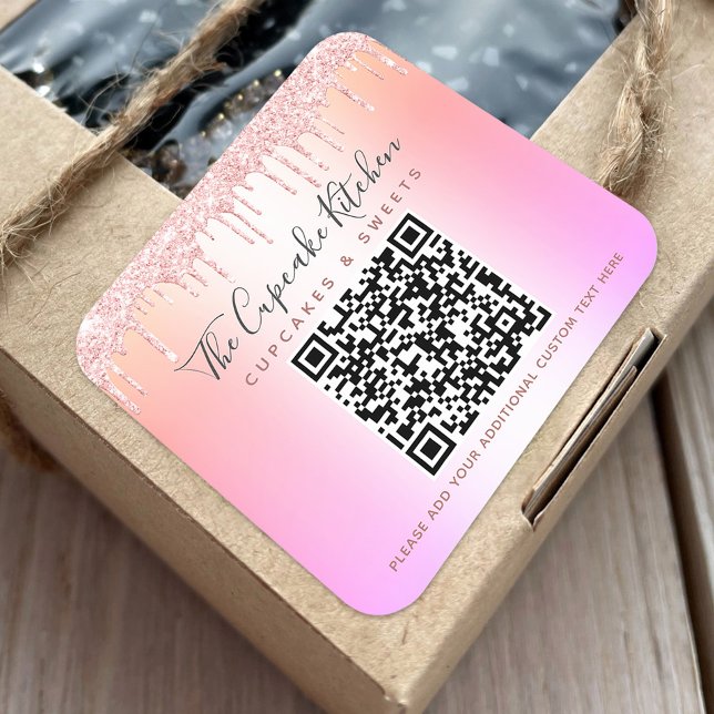 Adesivo Quadrado Código QR Rosa Rosa Rosa Rosa Rosa Brilhante Dobra (Criador carregado)