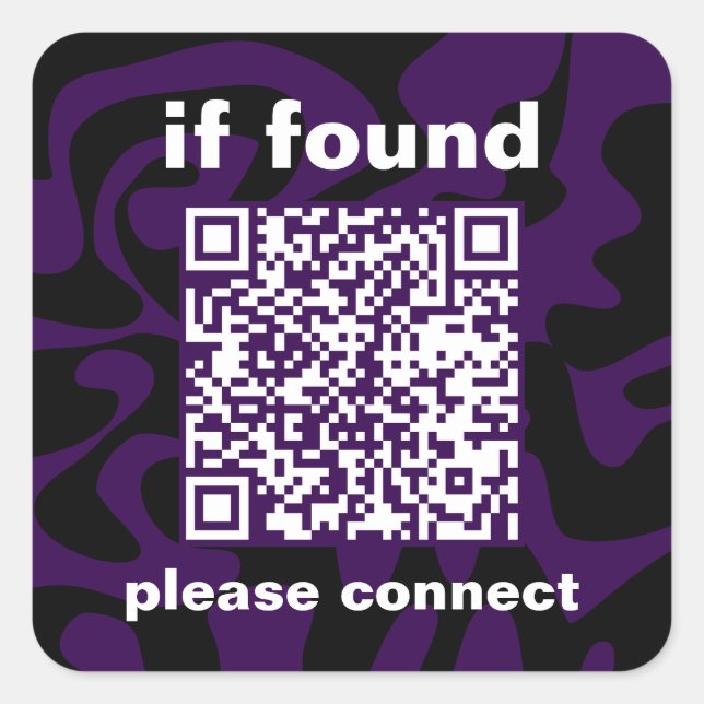 Adesivo Quadrado Código QR roxo fofo perdido encontrado (Frente)