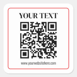 Adesivo Quadrado Código QR simples preto e branco com borda vermelh