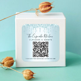 Adesivo Quadrado Código QR Turquoise Blue Glitter Drives Nome comer