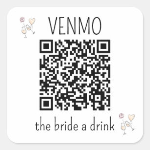 Adesivo Quadrado Código QR VENMO a Noiva uma Bebida Festa de Desped