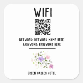 Adesivo Quadrado Código WiFi com código QR e Design Floral