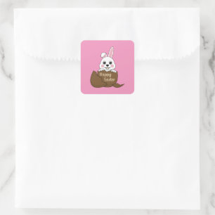 Adesivo Quadrado Coelhinho Branco Bonito em Felz pascoa de Ovo de C