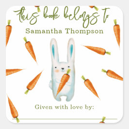 Adesivo Quadrado Coelhinho com cenoura - este livro pertence a