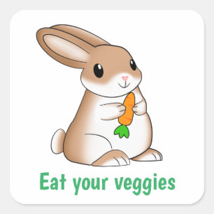 Adesivo Quadrado Coelhinho comendo cenoura. Coma seus vegetais