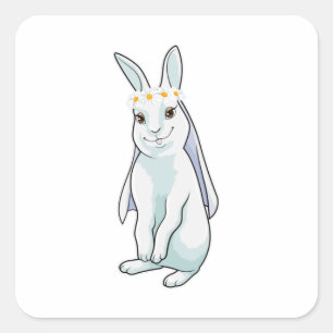 Adesivo Quadrado Coelhinho como noiva com coroa de flores