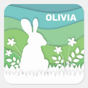 Adesivo Quadrado Coelhinho da Páscoa de desenho em primavera verde