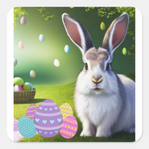 Adesivo Quadrado Coelhinho da Páscoa Divertido