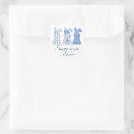 Adesivo Quadrado Coelhinho da Páscoa Personalizado Coquette Azul Br