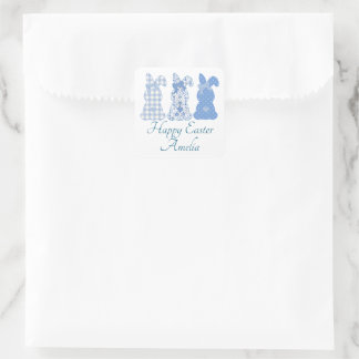 Adesivo Quadrado Coelhinho da Páscoa Personalizado Coquette Azul Br