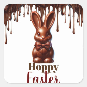 Adesivo Quadrado Coelhinho de Páscoa com Gravata Borboleta de Choco