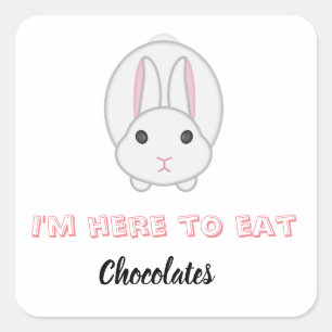 Adesivo Quadrado Coelhinho de Páscoa esperando para comer chocolat