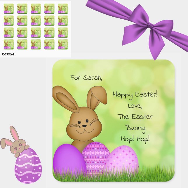 Adesivo Quadrado Coelhinho de Páscoa Personalizado Bonito para Kids (Personalize these cute Easter Bunny to kids stickers for a magical holiday touch!)