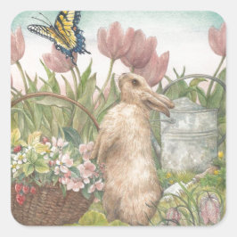 Adesivo Quadrado Coelhinho de Primavera ilustrado no Jardim