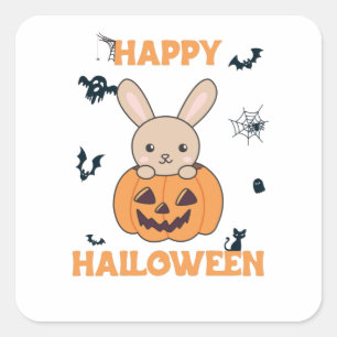 Adesivo Quadrado Coelhinho De Pumpkin Cute Bunnies Feliz Halloween