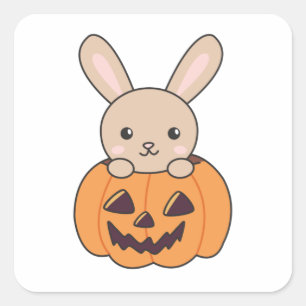 Adesivo Quadrado Coelhinho De Pumpkin Cute Bunnies Feliz Halloween