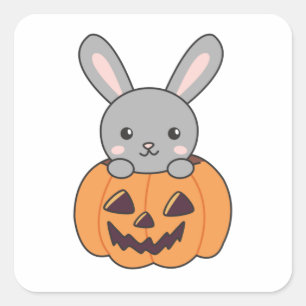 Adesivo Quadrado Coelhinho De Pumpkin Cute Bunnies Feliz Halloween