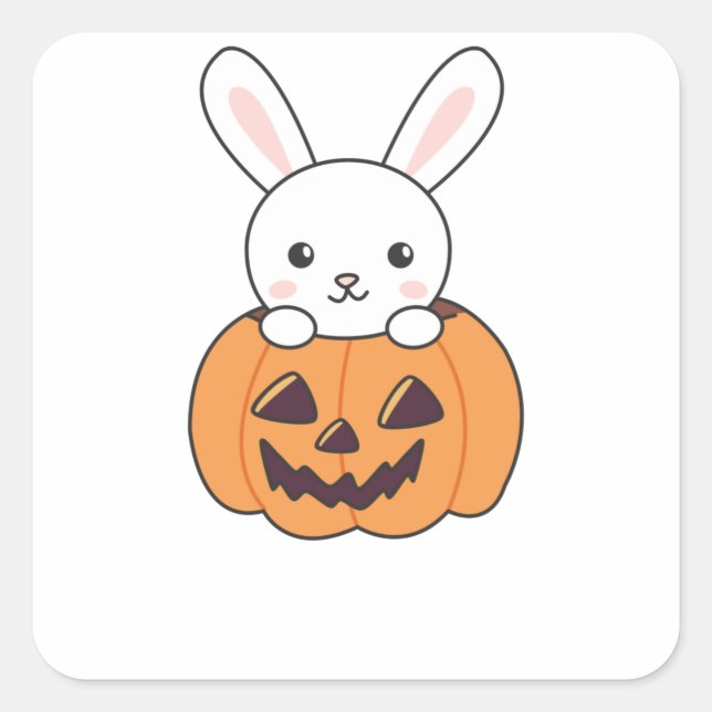Adesivo Quadrado Coelhinho De Pumpkin Cute Bunnies Feliz Halloween (Frente)