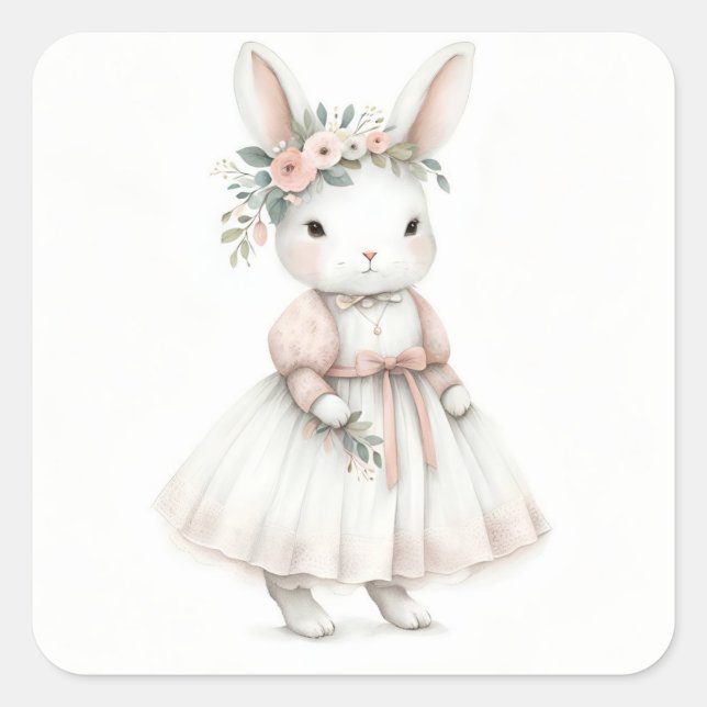 Adesivo Quadrado Coelhinho num Vestido (Frente)