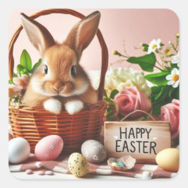 Adesivo Quadrado Coelhinho numa cesta de páscoa