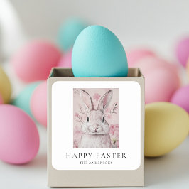 Adesivo Quadrado Coelhinho Rosa com Páscoa Flor