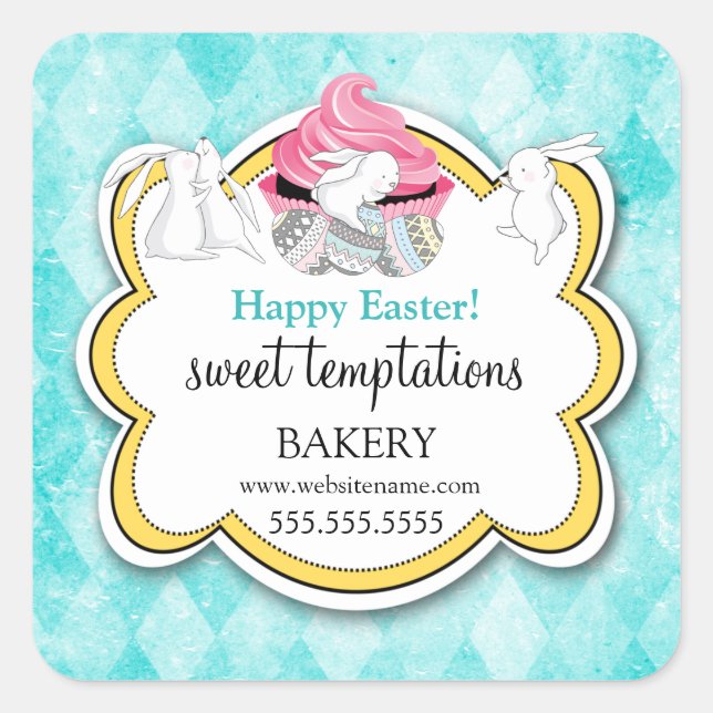 Adesivo Quadrado Coelhinhos de Páscoa Quimológica Coloridos de Cupc (Frente)