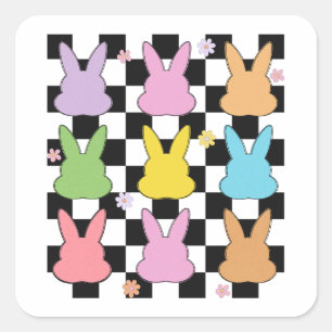 Adesivo Quadrado Coelhinhos de Páscoa Retro