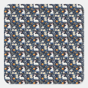 Adesivo Quadrado Coelhinhos em Flor Padrão de Páscoa