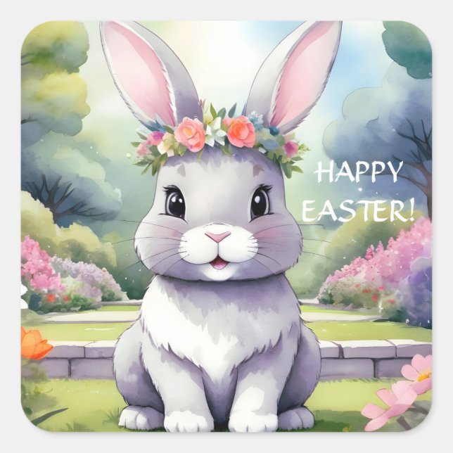 Adesivo Quadrado Coelho adorável, Páscoa (Frente)