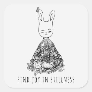 Adesivo Quadrado Coelho Bonito Rabbit Doodle Meditação Yoga Cita