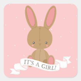 Adesivo Quadrado Coelho Coelho Enchido É Uma Garota! Chá de fraldas